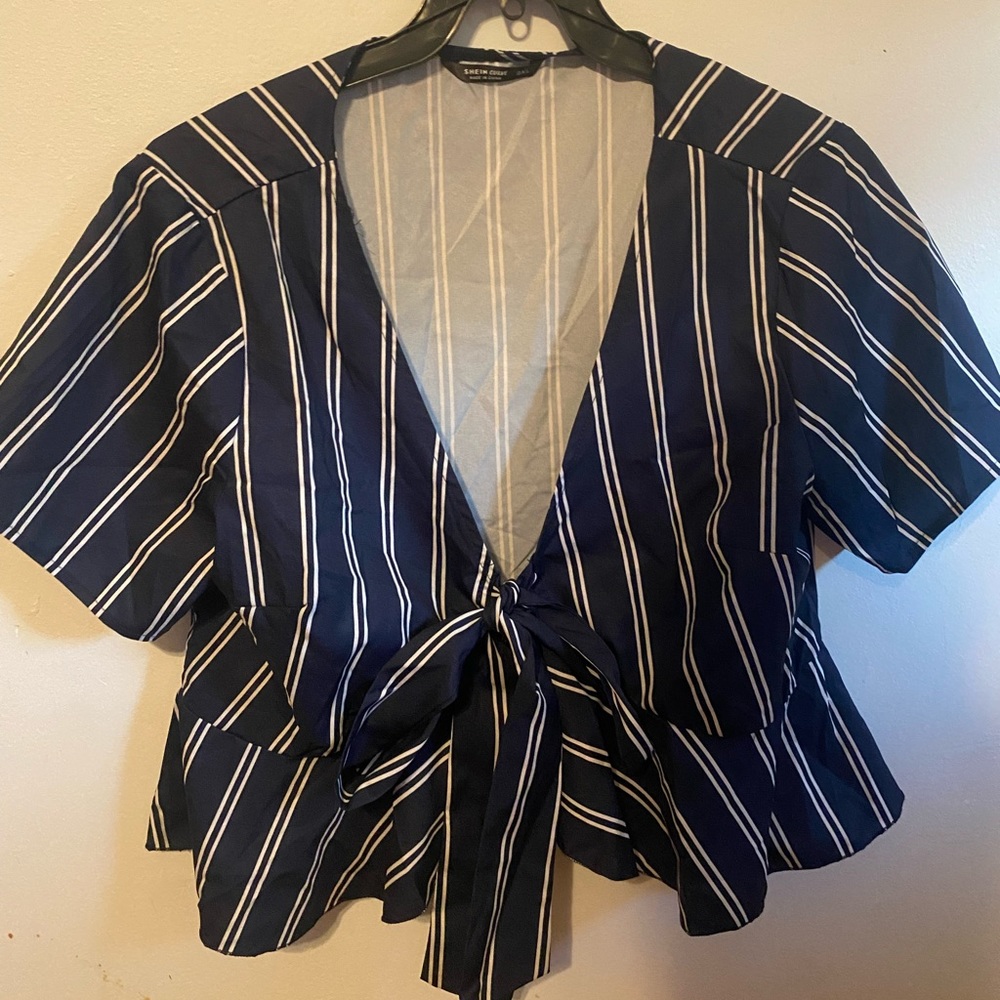 Blue and White Striped Crop Top